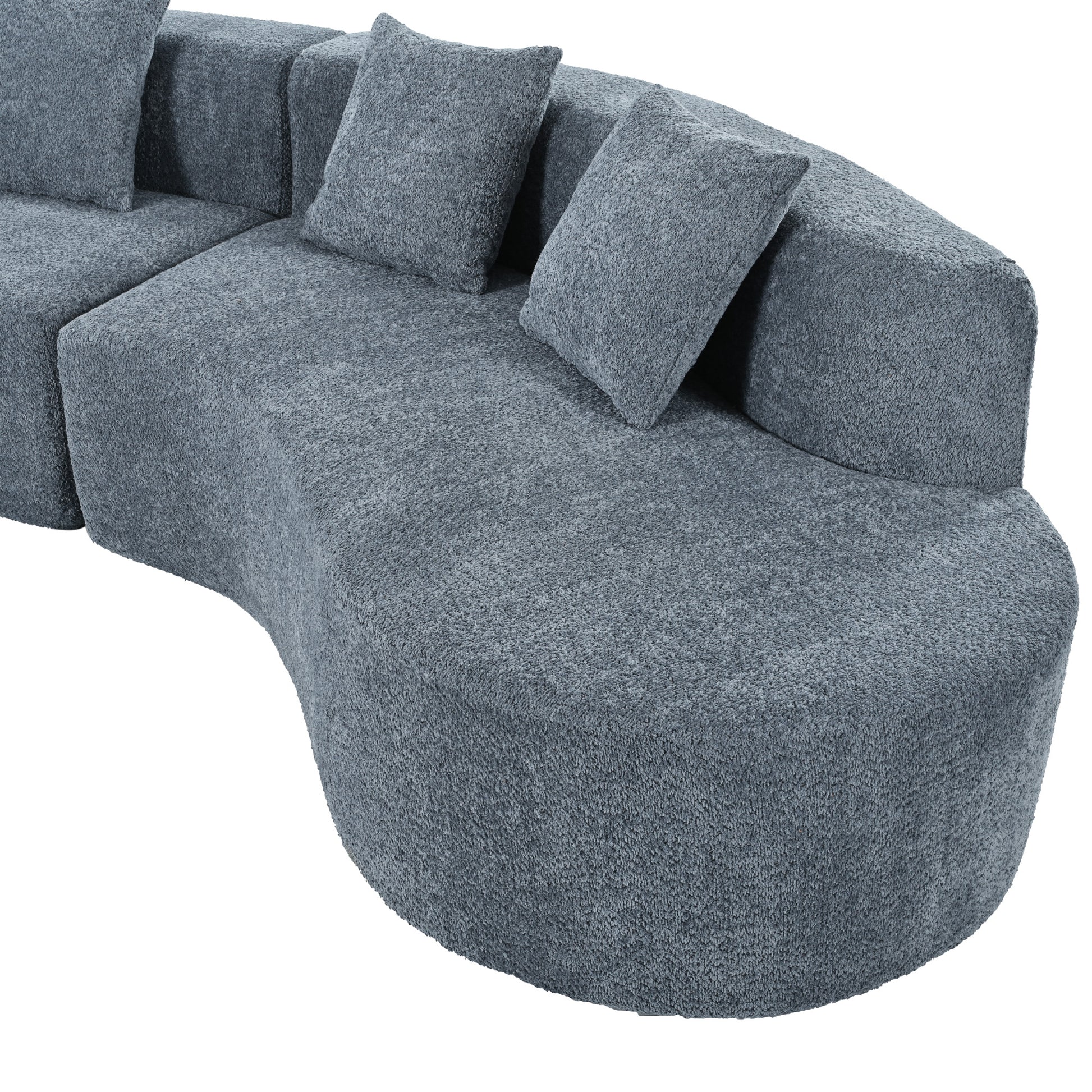 U_Style 132" Modern Sectional Sofa with Curved Design, 2-Piece Chenille Modular Couch with 4 Pillows, Plush Sponge & Spring Cushion, Large Sponge Modular Sofa for Living Room image 11