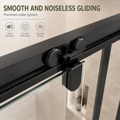 Comfystyle 60.W x 72.H Double Framed Sliding Shower Door, with 1/4" (6mm) Clear SGCC Tempered Glass, Matte Black Finish image 4
