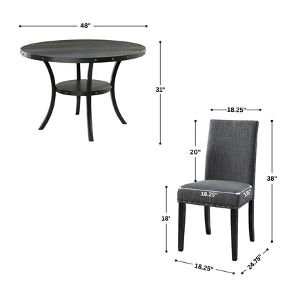 Biony Espresso Wood Dining Set with Gray Fabric Nailhead Chairs image 9