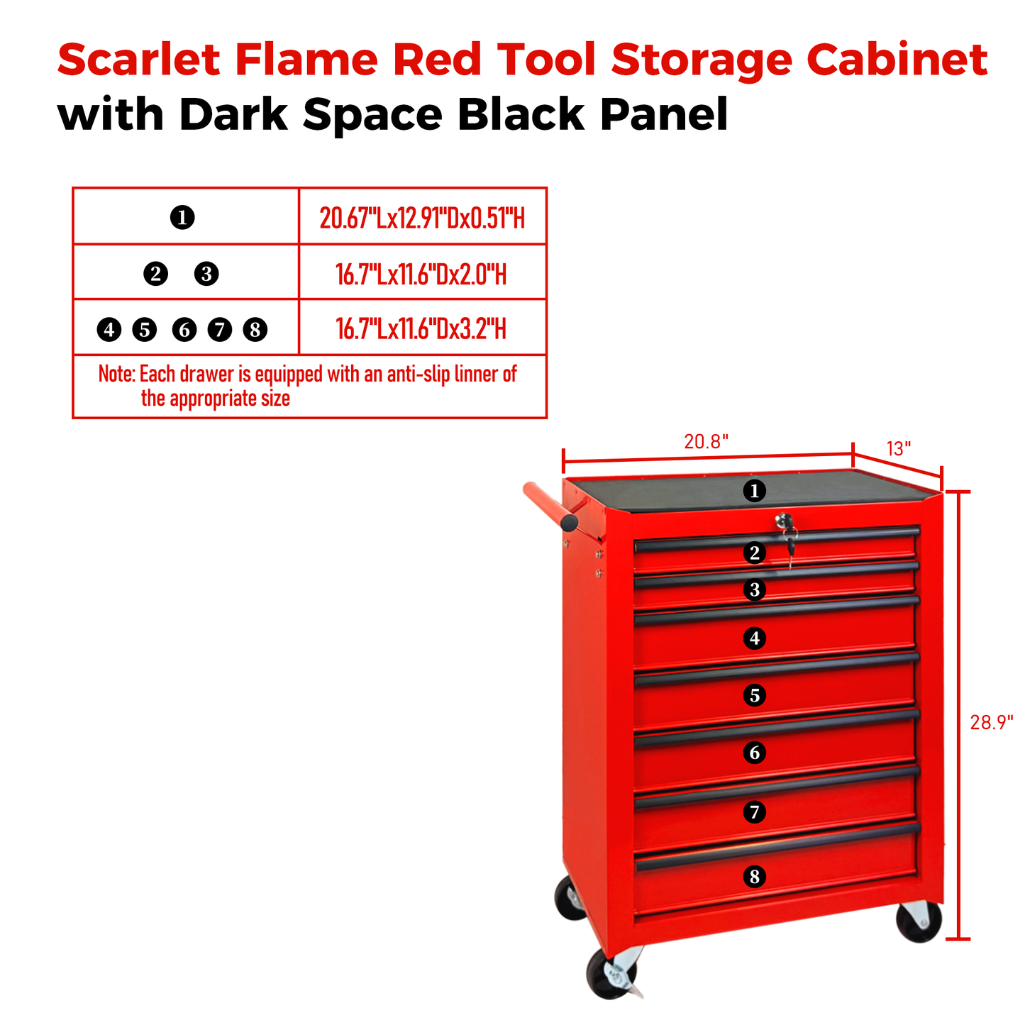 Rolling Metal Tool Chest with 7 Drawers, 20" 7-Drawer Tool Chest Cabinet with Ball Bearing Drawer Slides, Steel Tool Storage Box Organizer -RED image 11