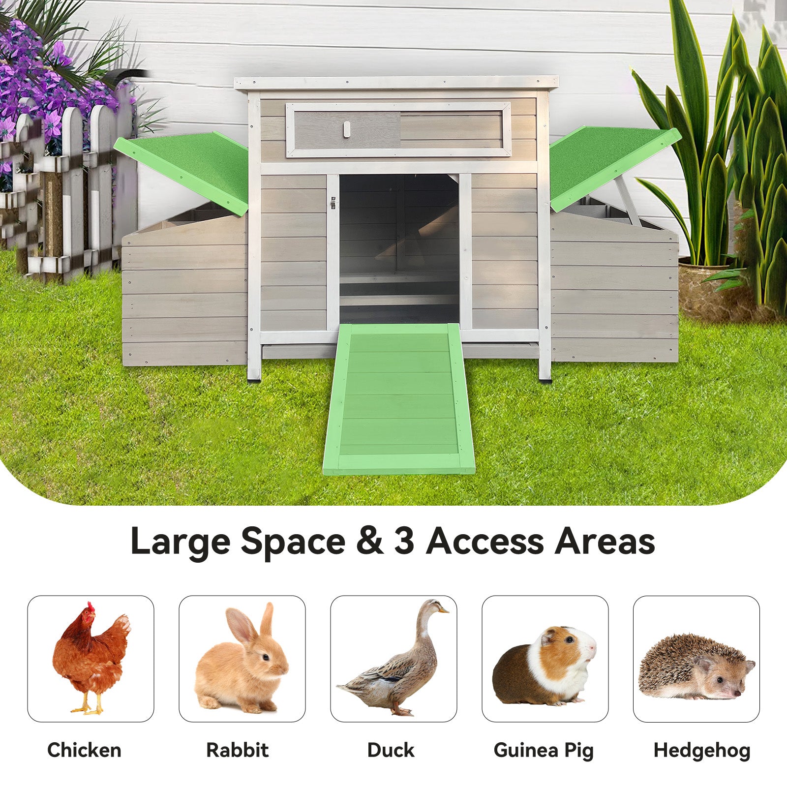 Large Wooden Chicken Coop Outdoor Hen House Poultry Cage for Outdoor with 2 Sides Nesting Boxes image 9