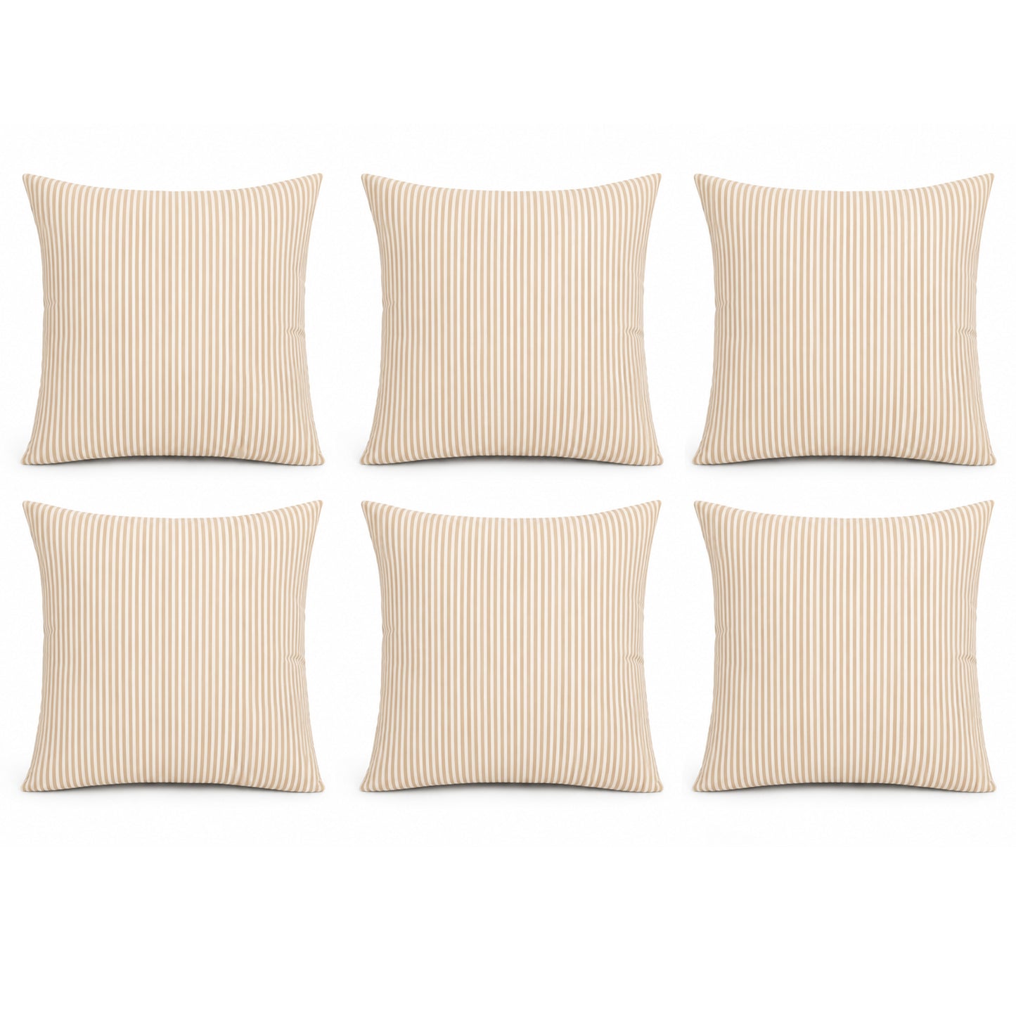 6 Pack Outdoor Pillow Covers ONLY 18x18 Inch, Water-Repellent Decorative Cushion Covers for Patio Furniture, Garden, Porch, Balcony and Outdoor-Beige Cabana Striped image 1