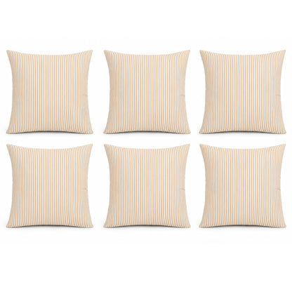 6 Pack Outdoor Pillow Covers ONLY 18x18 Inch, Water-Repellent Decorative Cushion Covers for Patio Furniture, Garden, Porch, Balcony and Outdoor-Beige Cabana Striped image 1