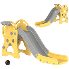 Qaba Toddler Slide, 3 in 1 Slide for Kids Ages 1-3 Years, Indoor Slide with Basketball Hoop, Climber, Duck Pattern, Yellow