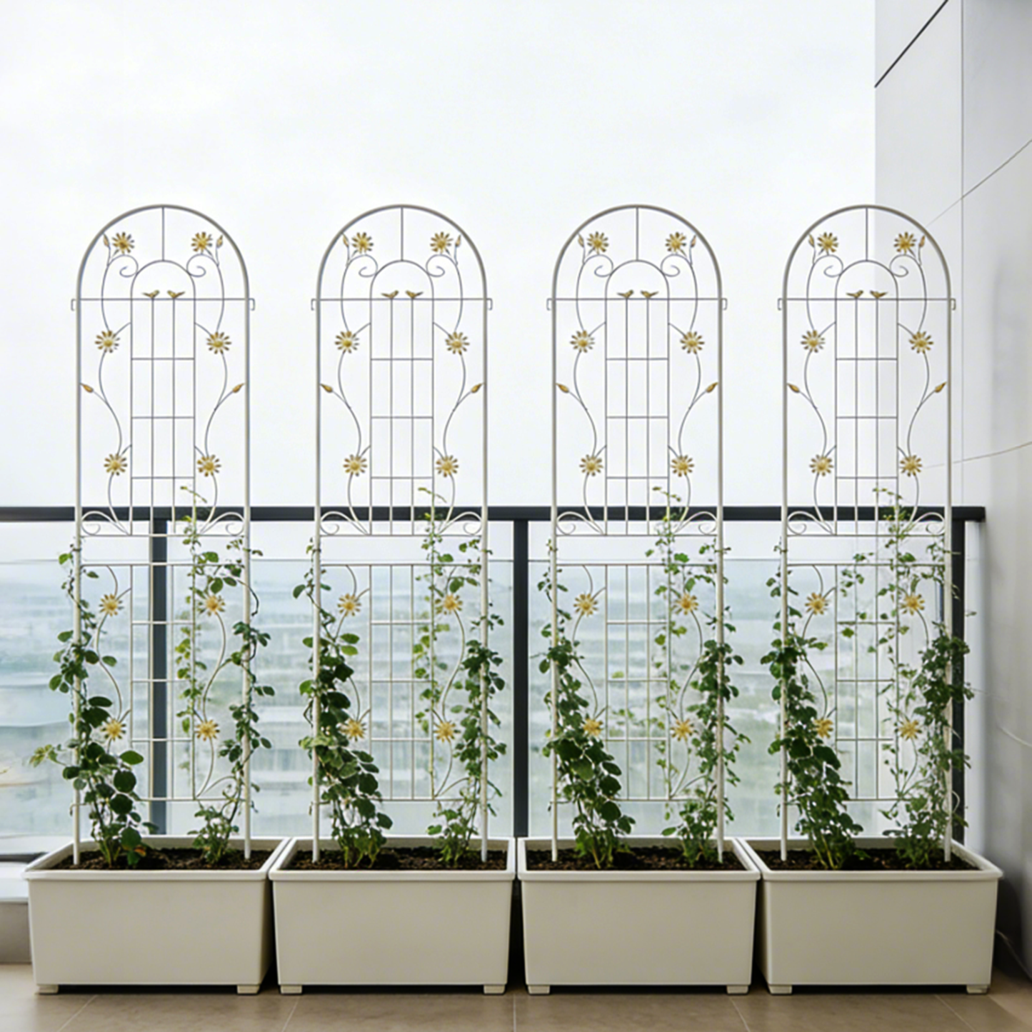 4 Pack Metal Garden Trellis 86.7" x 19.7" Rustproof Trellis for Climbing Plants Outdoor Flower Support Cream White image 1