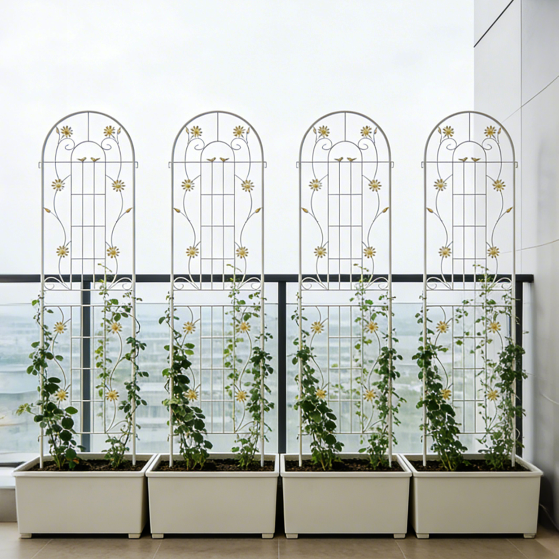 4 Pack Metal Garden Trellis 86.7" x 19.7" Rustproof Trellis for Climbing Plants Outdoor Flower Support Cream White image 1
