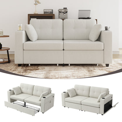 Sofas for Living Room, Couch Set,3 Seats Sofa, USB Charging,Wood Frame,Easy to Install,with Storage, Charging Station,Cup Holder,Modern Sectional Sofas for Living Room, Apartment,Chenille Fabric image 1