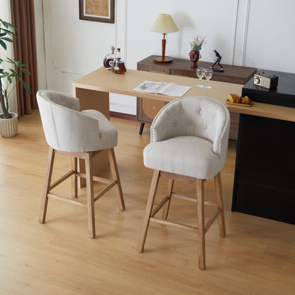 33.25" Swivel Counter Stools Set of 2, Upholstered Counter Height Bar Stools with Solid Rubber Wood Frame, Backrest, Footrest, Armless Barstools for Home Bar, Kitchen Counter, Natural + Beige image 2