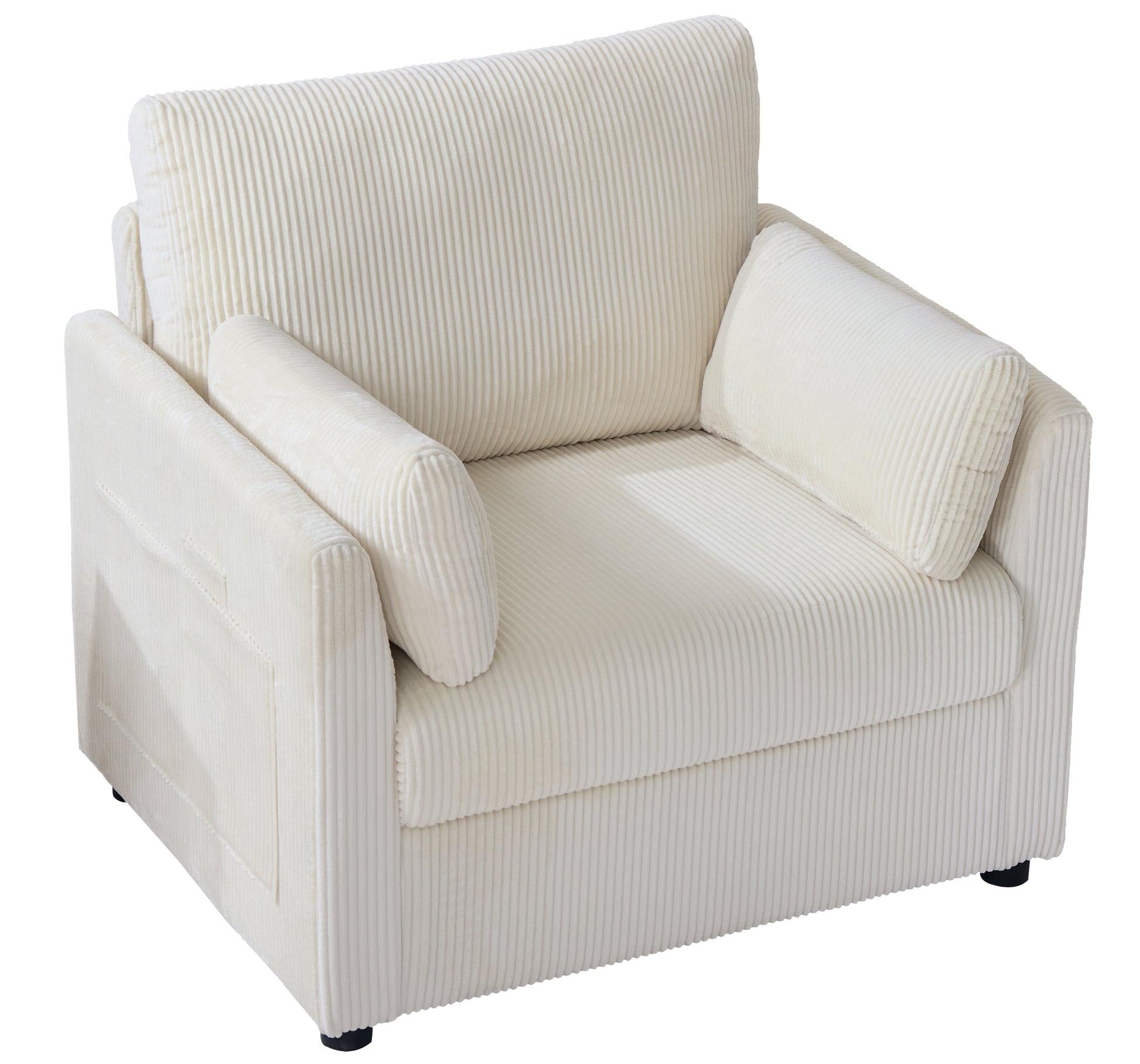 37.75" Corduroy Accent Chair with Side Storage Pockets, Modern Upholstered Single Sofa Armchair with 2 Pillows, Comfy Oversized Reading Chair for Living Room, Bedroom, Apartment image 9