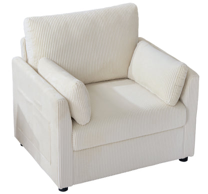 37.75" Corduroy Accent Chair with Side Storage Pockets, Modern Upholstered Single Sofa Armchair with 2 Pillows, Comfy Oversized Reading Chair for Living Room, Bedroom, Apartment image 9