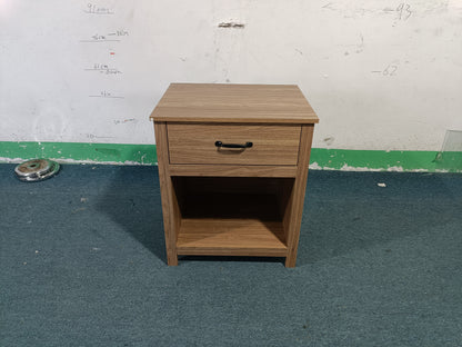 Wood Nightstand with Drawer and Open Shelf, Modern Bedside Table with Storage, Wooden End Table for Bedroom, Living Room or Apartment, Natural Finish, Brown image 4