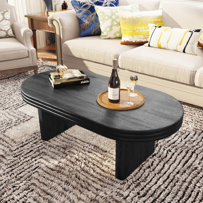 Mid Century Modern Oval Fluted Coffee Table, Farmhouse Wood Coffee Table, Cocktail Table, Center Table for Living Room, Office, Home Decor(Black, 23.62" D x 47.24" W x 16.34" H) image 11
