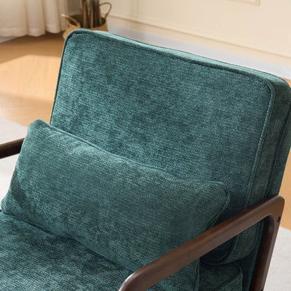 Mid-Century Modern Lounge Chair Single, Upholstered Living Room Chair with Curved Wood Armrests and Lumbar Cushion,Accent Chair for Living Room, Bedroom, Indoor, Dark Green image 7