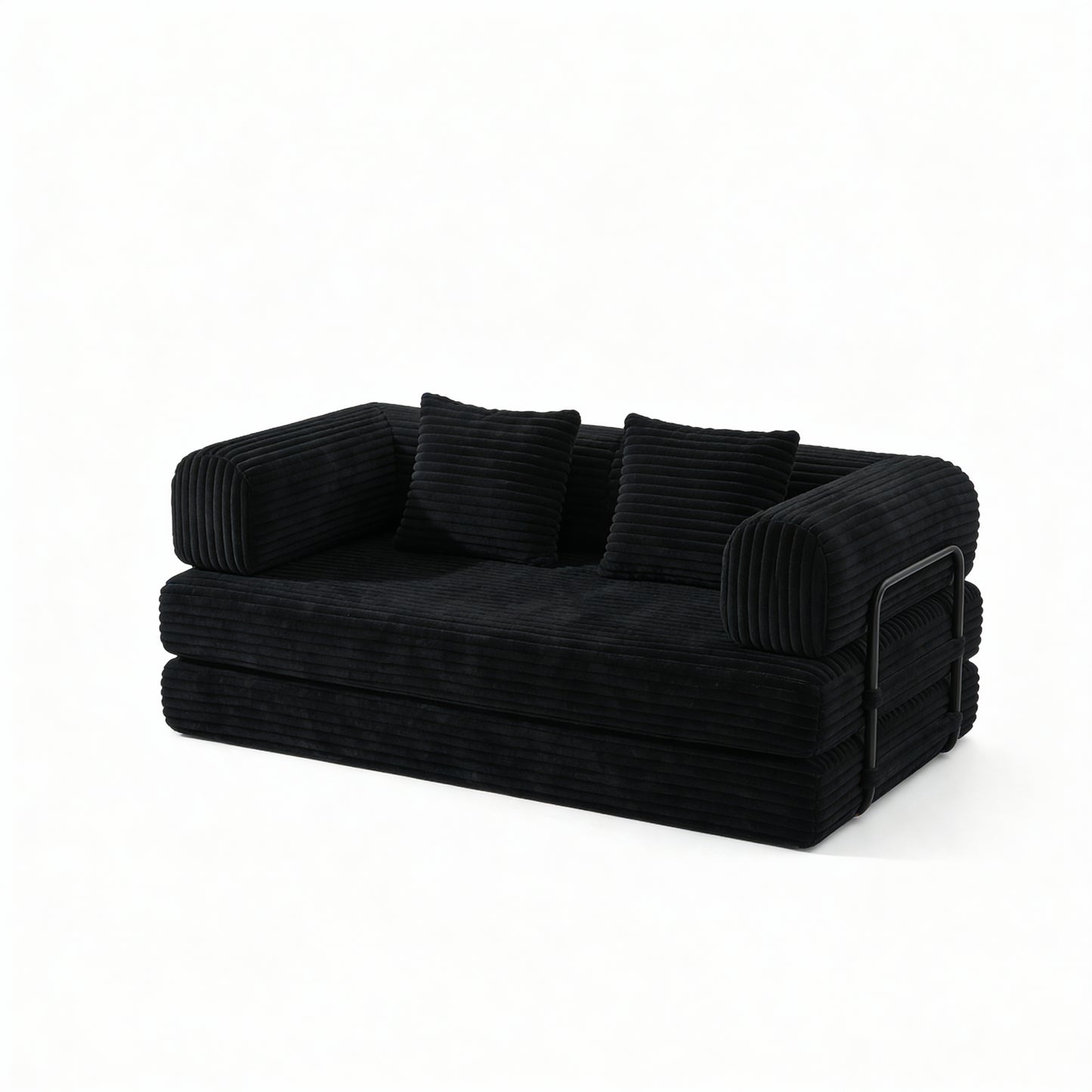 Compression Sofa,Convertible Floor Sofa Bed-with Pillow Back Support Armrest,Comfy Futon Couch Sleeper Bed,Loveseats Boneless Modular Sectional Sofa,Corduroy fabric,for Living Room,Bedroom,Black image 7
