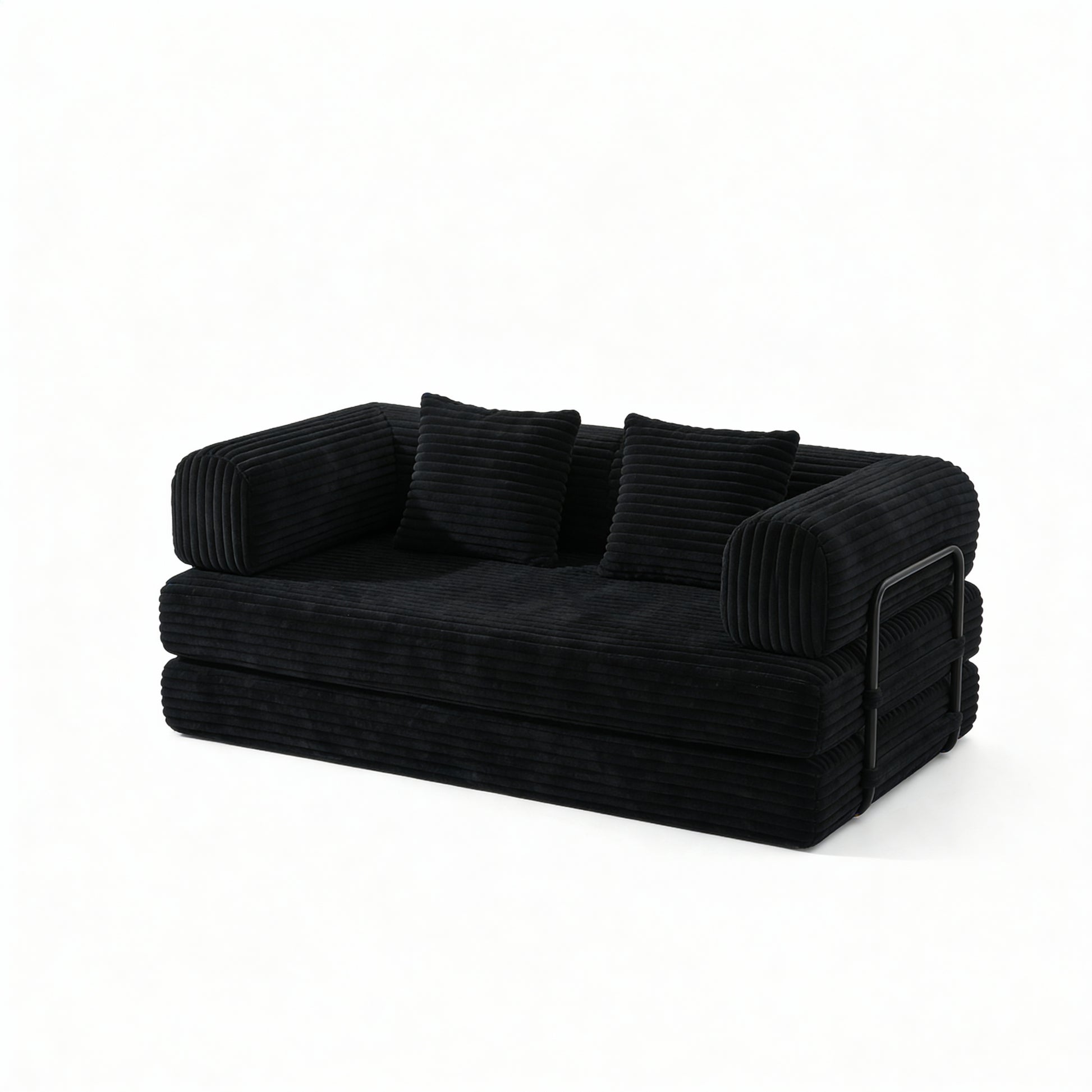 Compression Sofa,Convertible Floor Sofa Bed-with Pillow Back Support Armrest,Comfy Futon Couch Sleeper Bed,Loveseats Boneless Modular Sectional Sofa,Corduroy fabric,for Living Room,Bedroom,Black image 7