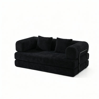 Compression Sofa,Convertible Floor Sofa Bed-with Pillow Back Support Armrest,Comfy Futon Couch Sleeper Bed,Loveseats Boneless Modular Sectional Sofa,Corduroy fabric,for Living Room,Bedroom,Black image 7