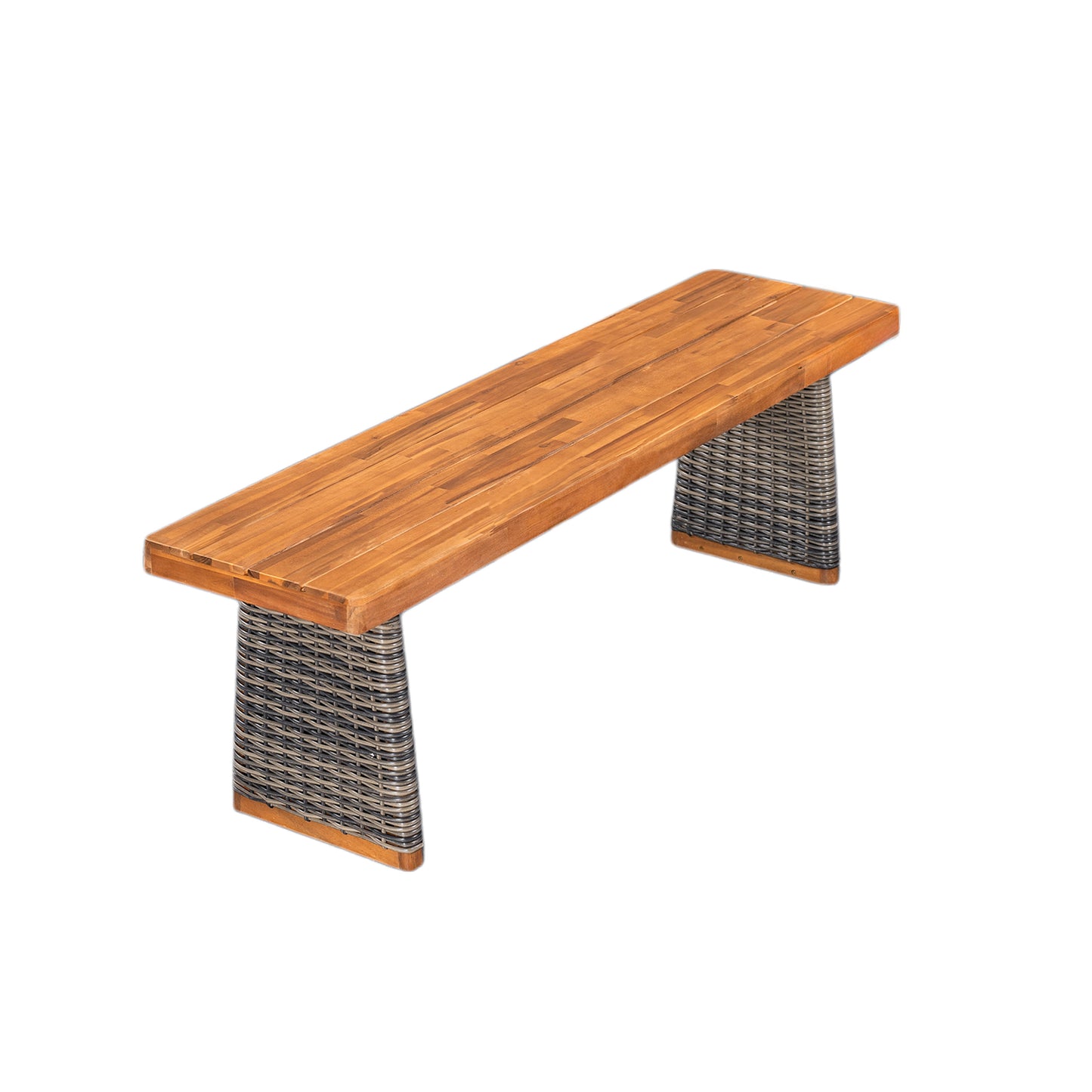 Outdoor 1pcs Acacia Wood Bench,Teak Finish+ Grey Wicker image 2