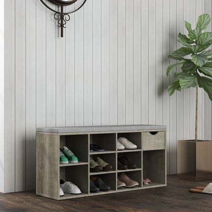 Storage Bench, Shoe Bench, Entryway Bench with Padded Cushion, Drawer and Open Compartments, Bench with Storage, 3 Tier Shoe Rack Bench image 5