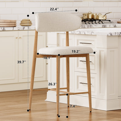 Counter Height Bar Stools Set of 2, Upholstered Counter Stools Modern Barstools with Metal Legs for Kitchen Island Dining Room, Beige image 5