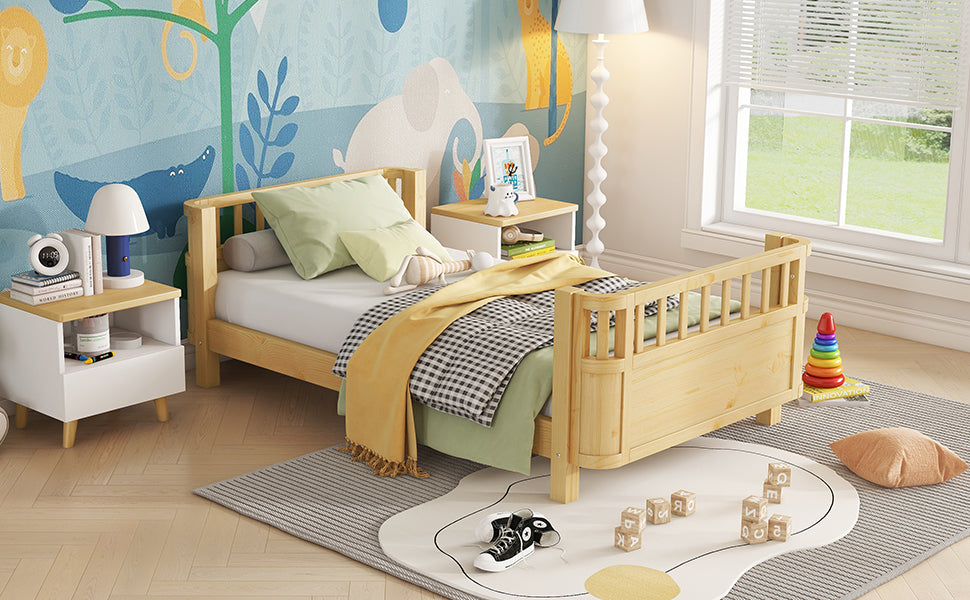 Twin Size Wood Platform Bed for Kids, Wood Low Profile Twin Bed with Rails for Girls and Boys, Natural (Patented Design, Expect Arrival Date 2026/5/11 Old SKU W2593P190150) image 5