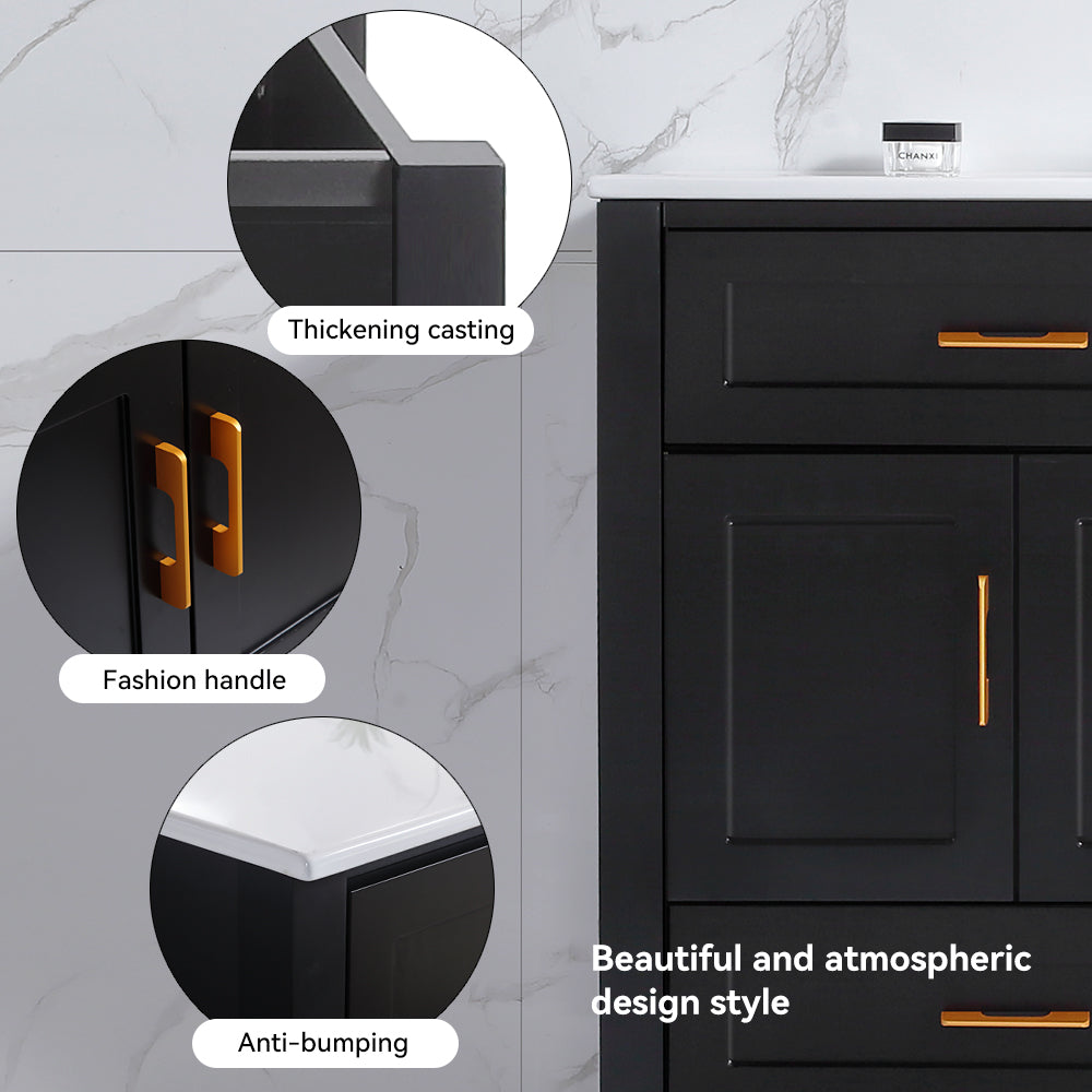 48" Black Bathroom Vanity.Abundant Storage Cabinet -4 Soft close doors and 4 drawers (excluding the ceramic basin) image 5