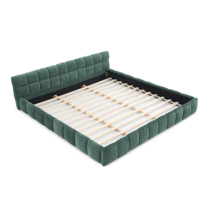California King size Upholstered Bed Frame with Thick Fabric, Chenille Fabric Grounded California King Platform Bed with Headboard and Solid Frame. No Box Spring Needed-Blue Green-(90.5''*80.5''*31'') image 9