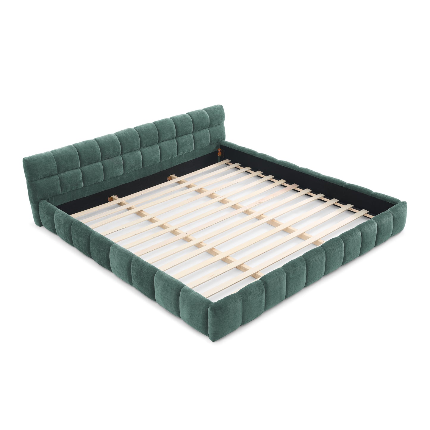 King size Upholstered Bed Frame with Thick Fabric, Chenille Fabric Grounded King Size Platform Bed with Headboard and Solid Frame. No Box Spring Needed-green(88.5''*85.5''*24'') image 9