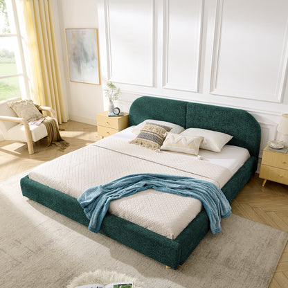 King Size Upholstered Bed Frame, Modern Minimalist Style with Tall Curved Headboard, Premium Circle Yarn Fabric & Sturdy Leg Support, Mattress Not Included-Green image 2