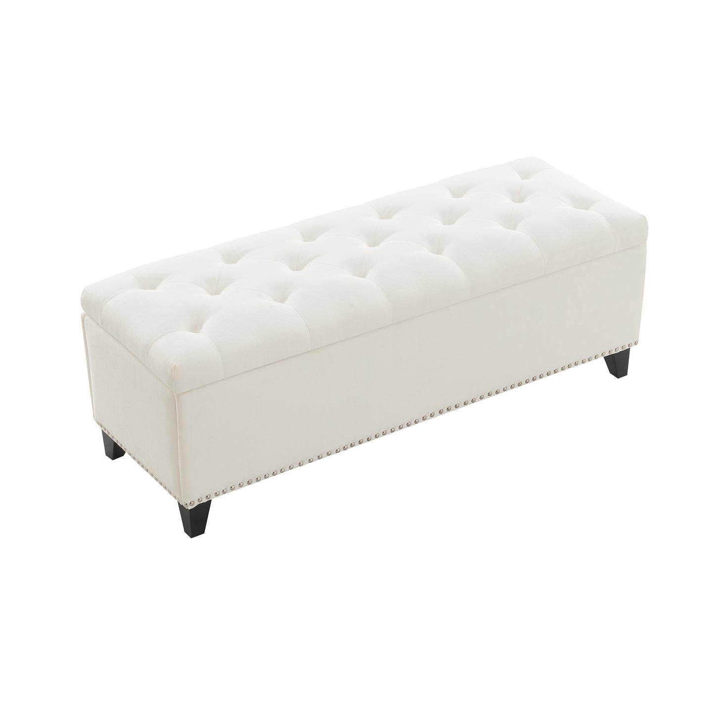 47.5" Storage Ottoman, Storage Bench with Safety Close Hinge, Linen Button-Tufted Ottoman for Living Room, Entryway, Hallway, Foot Rest, Support 500lbs - Beige image 8