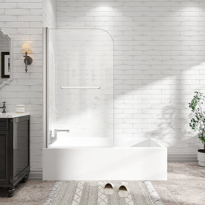 31"-32" W x 55" H Brushed Nickel Flexible 180° Pivot Shower Door Reversible Installation Frameless Bathtub Screen,1/4"(6MM) Tempered Glass With Nano Easy Cleaning And Stick Explosion-proof Membrance image 1