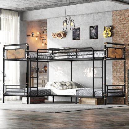 Quad Bunk Bed for 4 Kids, Heavy Duty Metal Twin Bunk Bed Frame, Detachable Triple Bunk Bed, Can Be Divided Into 3 Twin Beds, Black(Old SKU W2580S00020) image 3