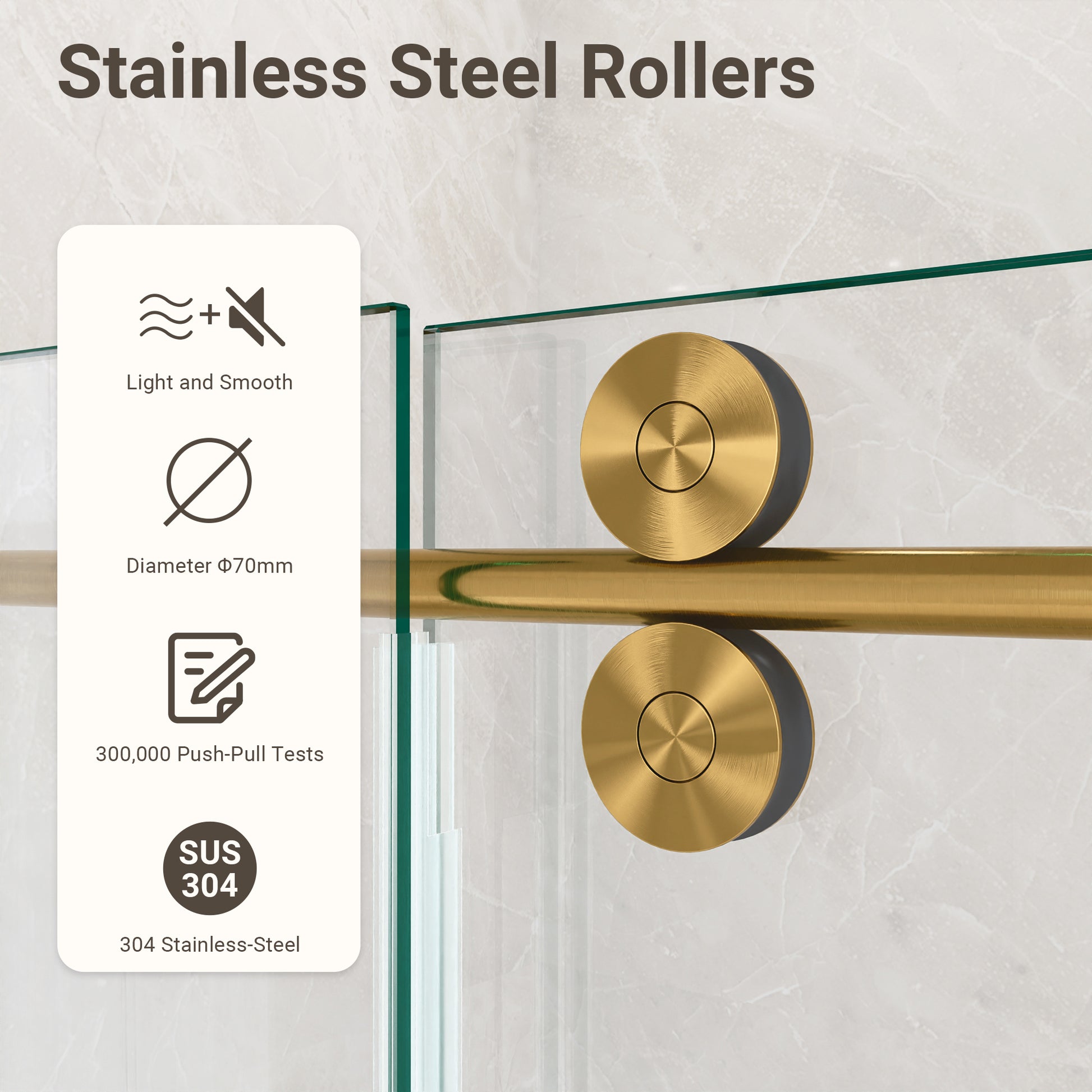 56"-60"W*72" H Frameless Single Sliding Shower Door – 5/16" (8mm) Clear Tempered Glass, Bypass Design with Brushed Gold Finish image 6