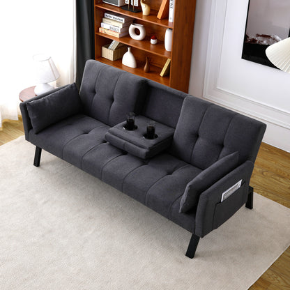 70-inch multi-functional cotton and linen sofa bed: foldable + cup holder + side storage, instantly switch between living room and bedroom image 1