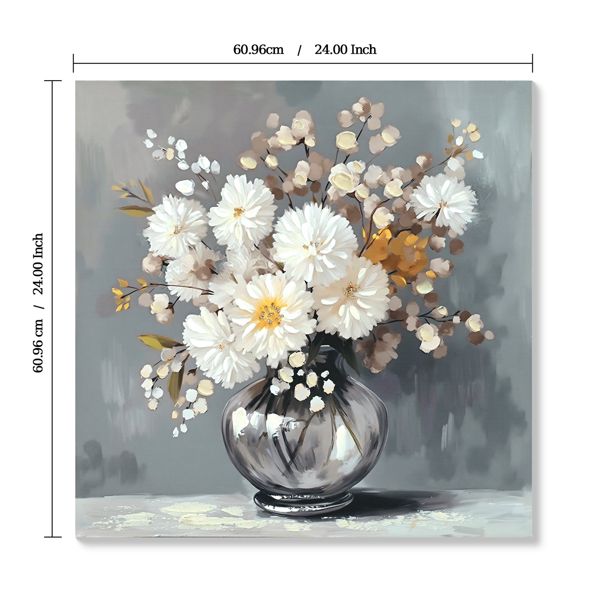 Deep profile solid wood frame of white chrysanthemum canvas wall art
