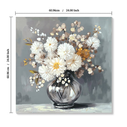 Deep profile solid wood frame of white chrysanthemum canvas wall art