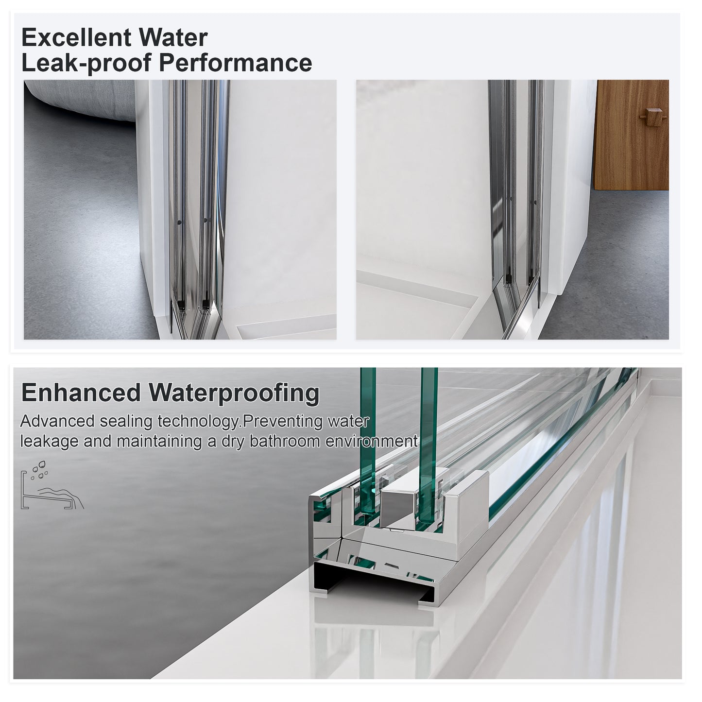 44"-48"W*72" H Semi-Frameless Double Sliding Shower Door, Bypass Shower Door, 1/4" (6mm) Thick SGCC Tempered Glass Door, Chrome image 9