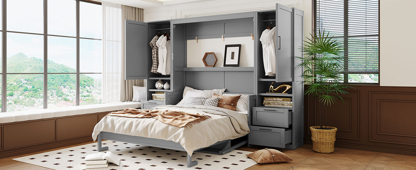 Queen Size Murphy Bed Wall Bed with Closet,Drawers and Shelves,Gray(OLD SKU:LP000909AAE-2) image 5