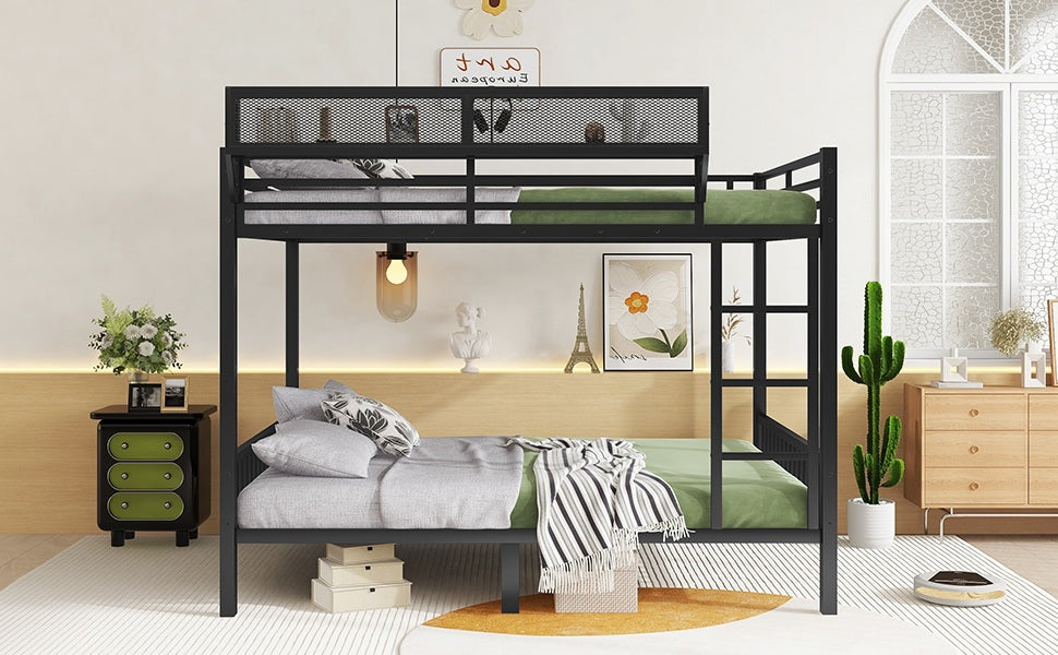 Queen Over Queen Metal Bunk Bed with Ladder and Storage Shelf for Adults Teens,Black(Expect Arrival Date 2025/9/12) image 7