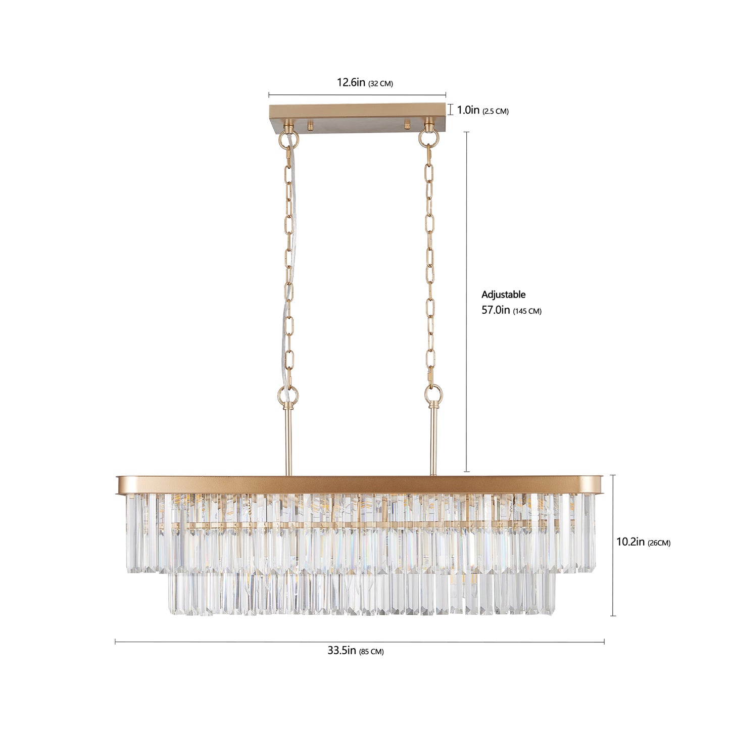 Chandeliers,Rectangular Crystal Chandelier Adjustable,E12 Modern Industrial Crystal Lights,Farmhouse Iron Ceiling Hanging Light for Kitchen Living Room Bedroom/Gold(Bulb Not Included) image 10