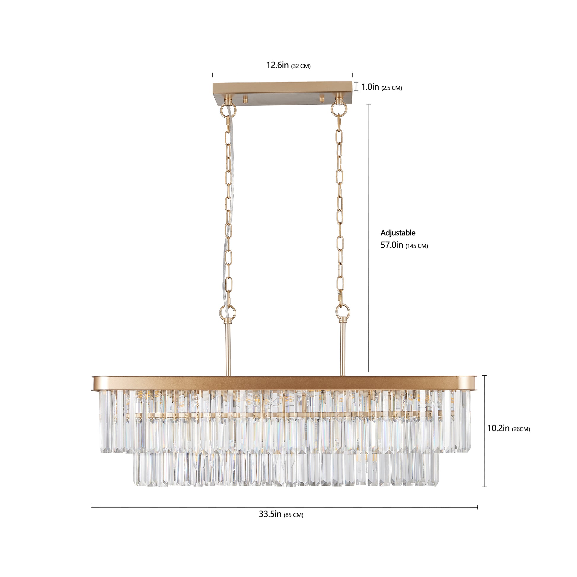 Chandeliers,Rectangular Crystal Chandelier Adjustable,E12 Modern Industrial Crystal Lights,Farmhouse Iron Ceiling Hanging Light for Kitchen Living Room Bedroom/Gold(Bulb Not Included) image 10