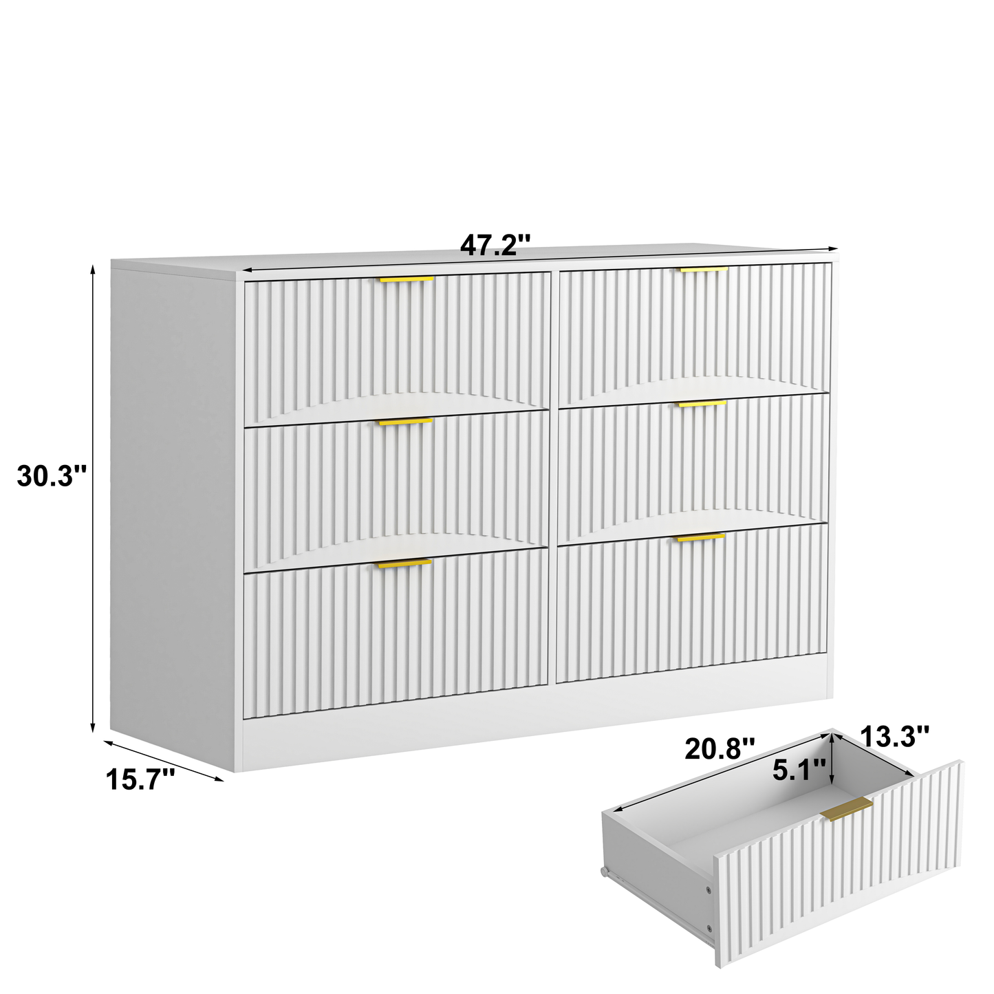 Modern 6-Drawer Dresser, Chest of Drawers for Bedroom, Living Room, Hallway, and Entryway - Large Storage Cabinet, White,Drawer panel with wavy patterns image 2