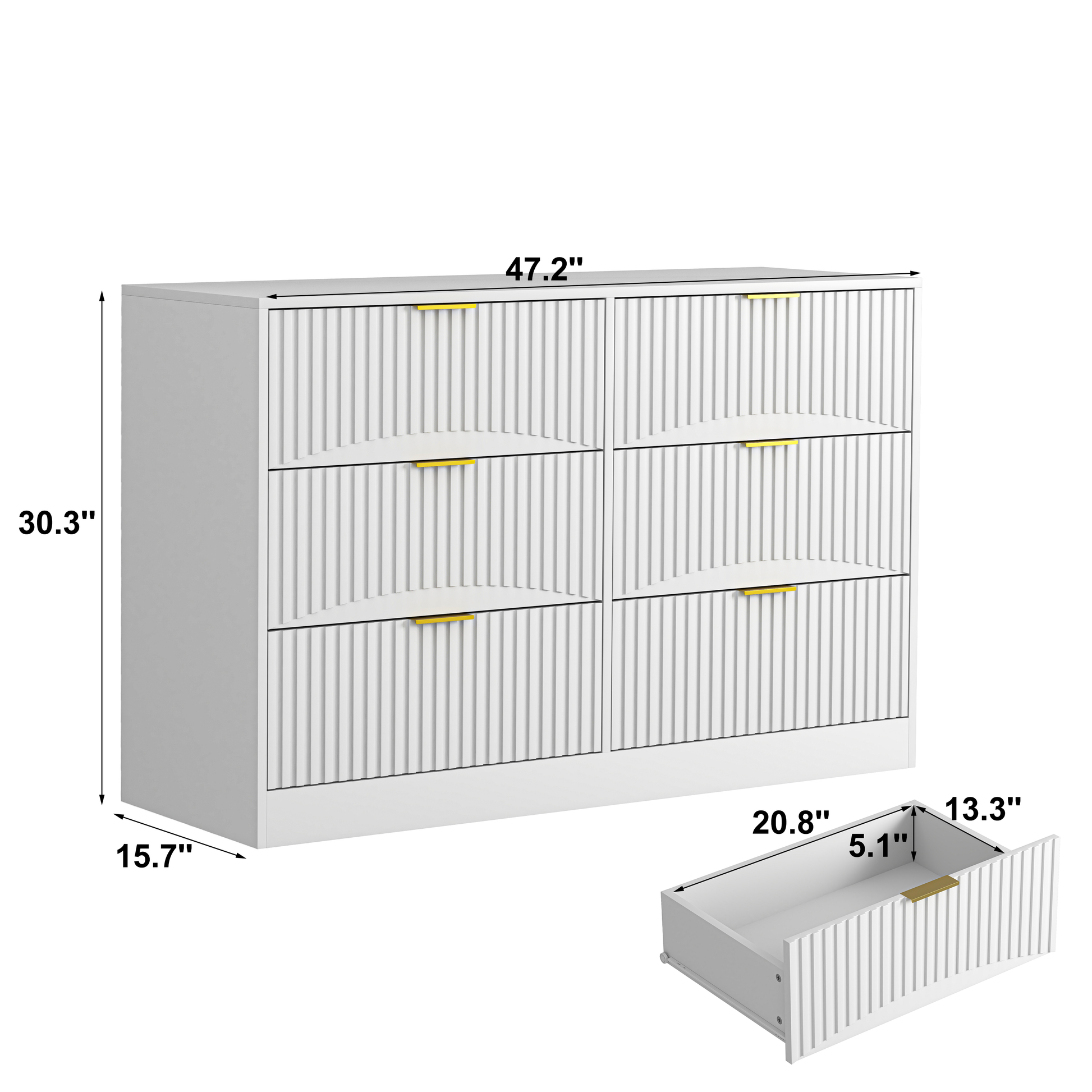 Modern 6-Drawer Dresser, Chest of Drawers for Bedroom, Living Room, Hallway, and Entryway - Large Storage Cabinet, White,Drawer panel with wavy patterns image 2
