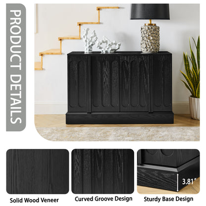 Mid Century Modern Fluted Sideboard Cabinet with Adjustable Shelves & Sturdy Base, Buffet Cabinet with Storage, Storage Cabinet for Living Room Entryway Hallway Dining Room Kitchen, Black image 4