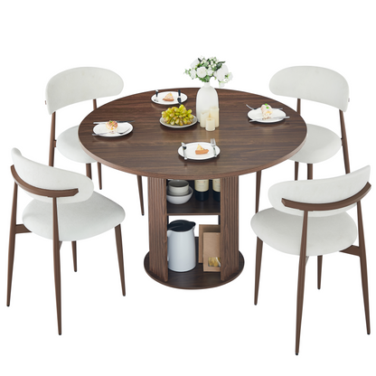 47.24" Round Dining Table (Serves 2–4) with Two Dining Chairs Blends modern and farmhouse styles, featuring a double-tiered storage shelf, suitable for dining rooms or living spaces.Walnut image 8