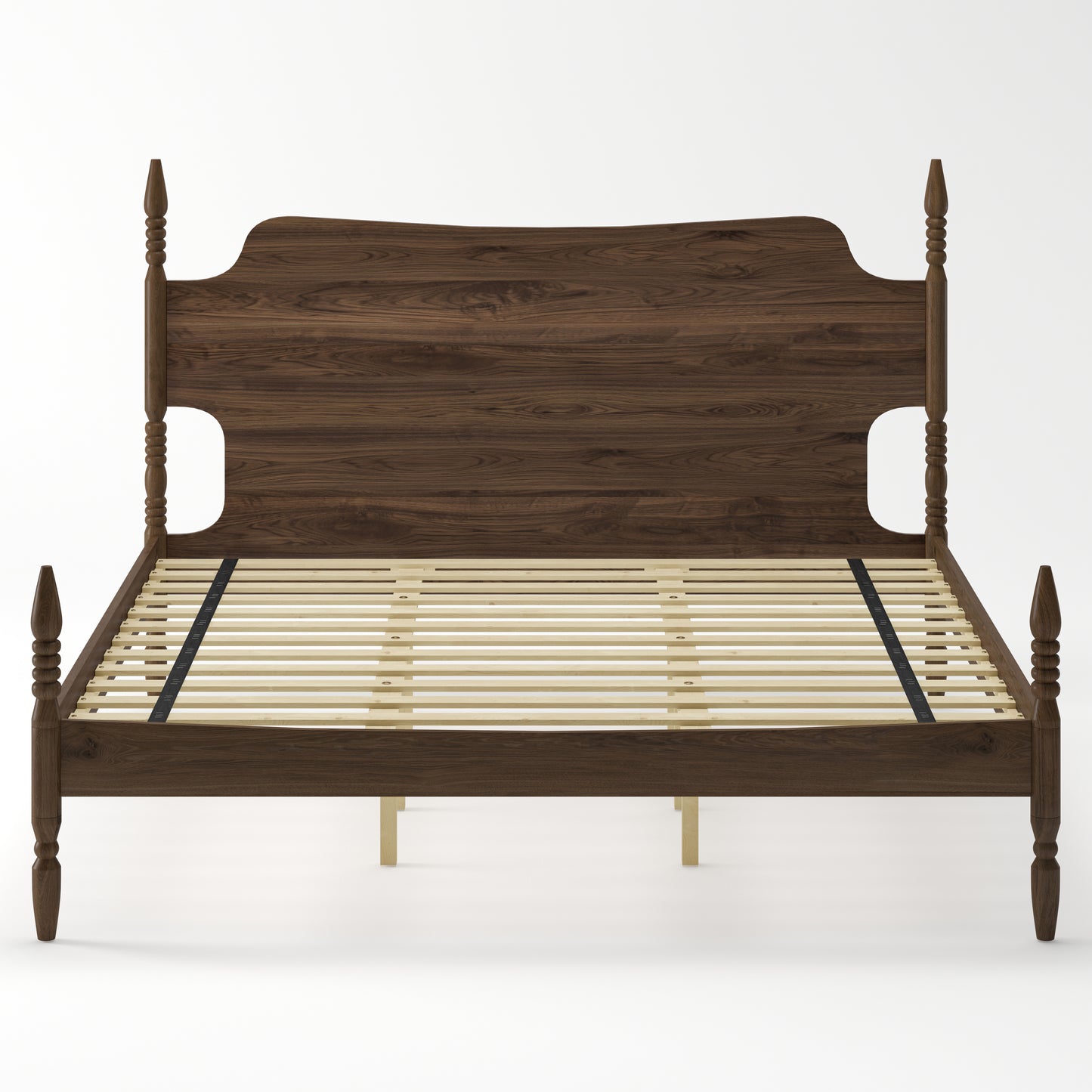(ETA:6.4-NJ:120) King Size Platform Bed Frame, Spindle Bed with Curved Tall Headboard, No Box Spring Needed, Retro Four Poster Bed, Walnut image 7
