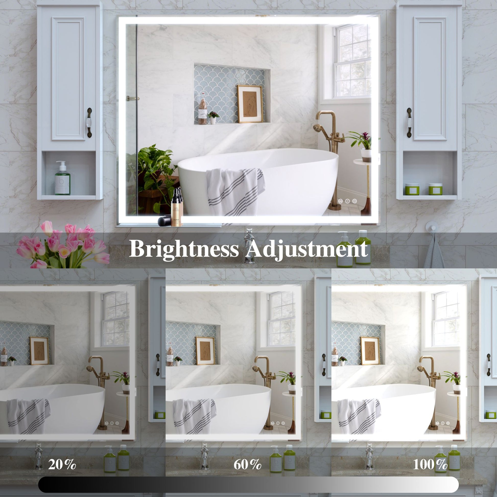 32x40 inch LED Bathroom Vanity Mirror Wall Mounted Adjustable White/Warm/Natural Lights Anti-Fog Touch Switch with Memor image 11