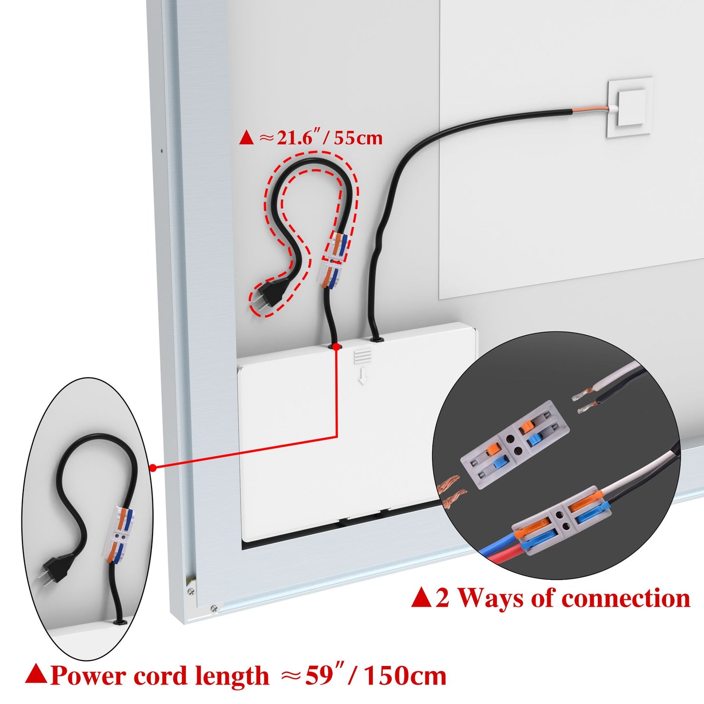 32x40 inch LED Bathroom Vanity Mirror Wall Mounted Adjustable White/Warm/Natural Lights Anti-Fog Touch Switch with Memor image 15