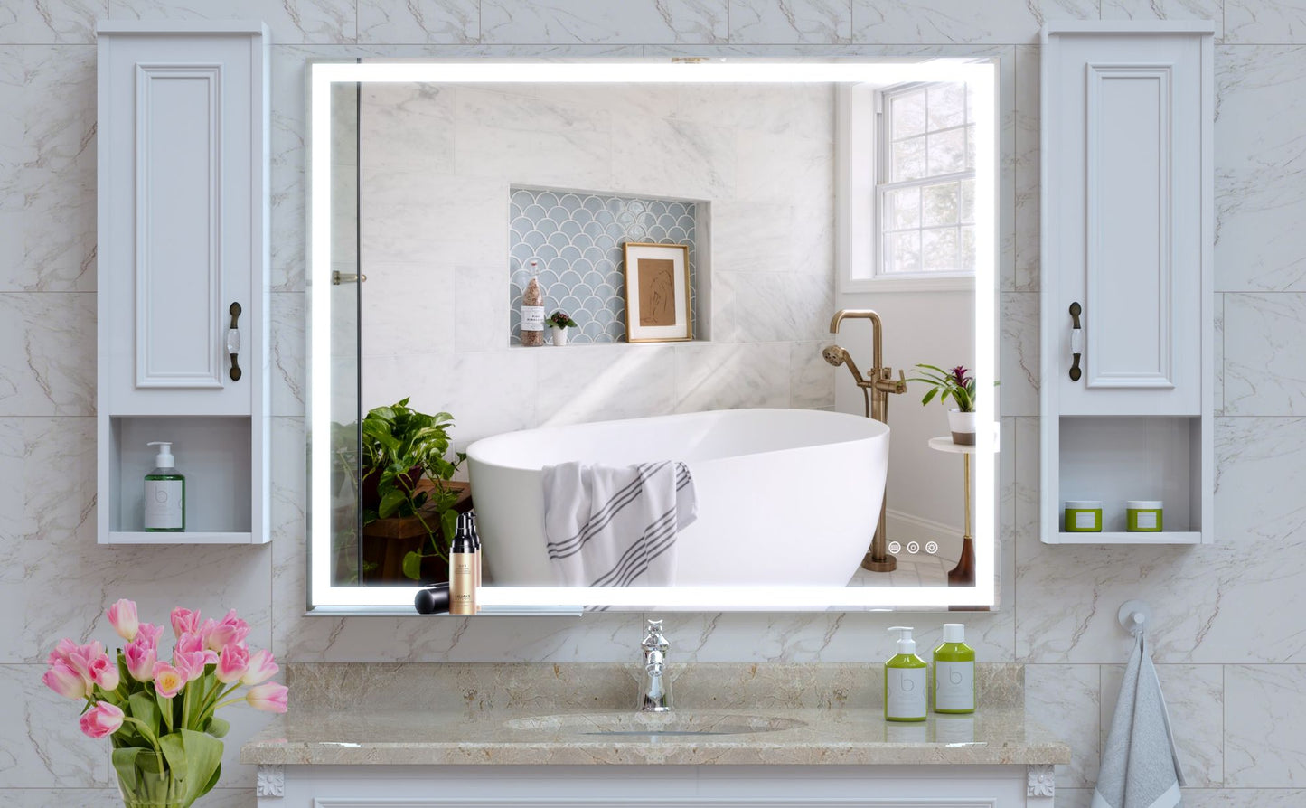 32x40 inch LED Bathroom Vanity Mirror Wall Mounted Adjustable White/Warm/Natural Lights Anti-Fog Touch Switch with Memor image 8