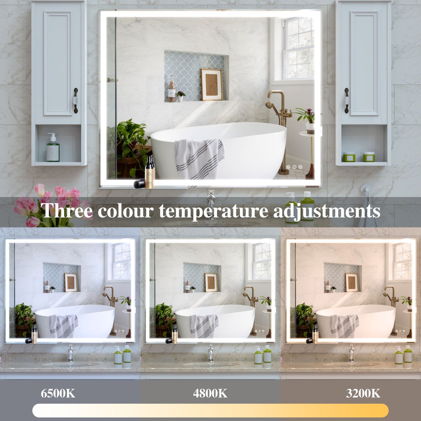 32x40 inch LED Bathroom Vanity Mirror Wall Mounted Adjustable White/Warm/Natural Lights Anti-Fog Touch Switch with Memor image 10