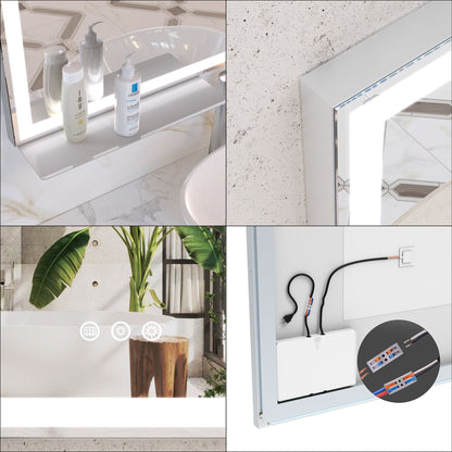 32x40 inch LED Bathroom Vanity Mirror Wall Mounted Adjustable White/Warm/Natural Lights Anti-Fog Touch Switch with Memor image 14